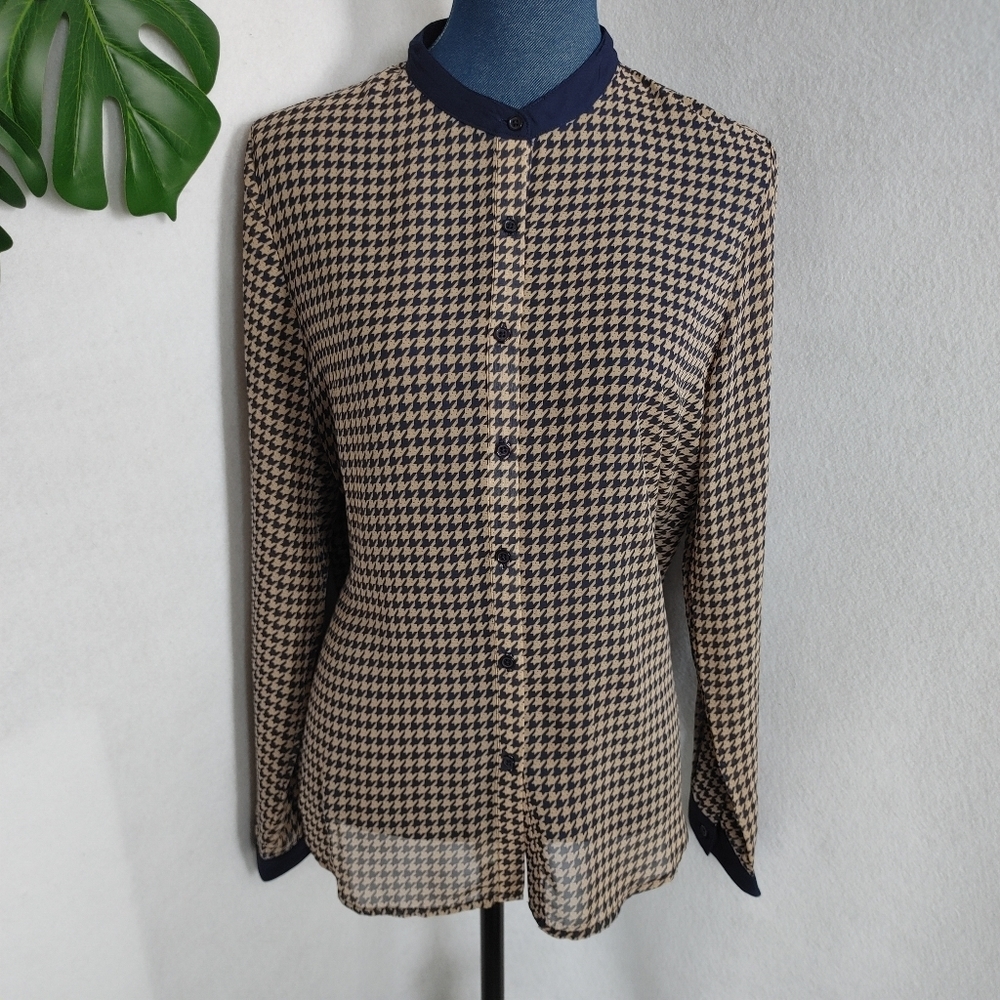 Olive & Oak Navy Houndstooth Button Blouse Top